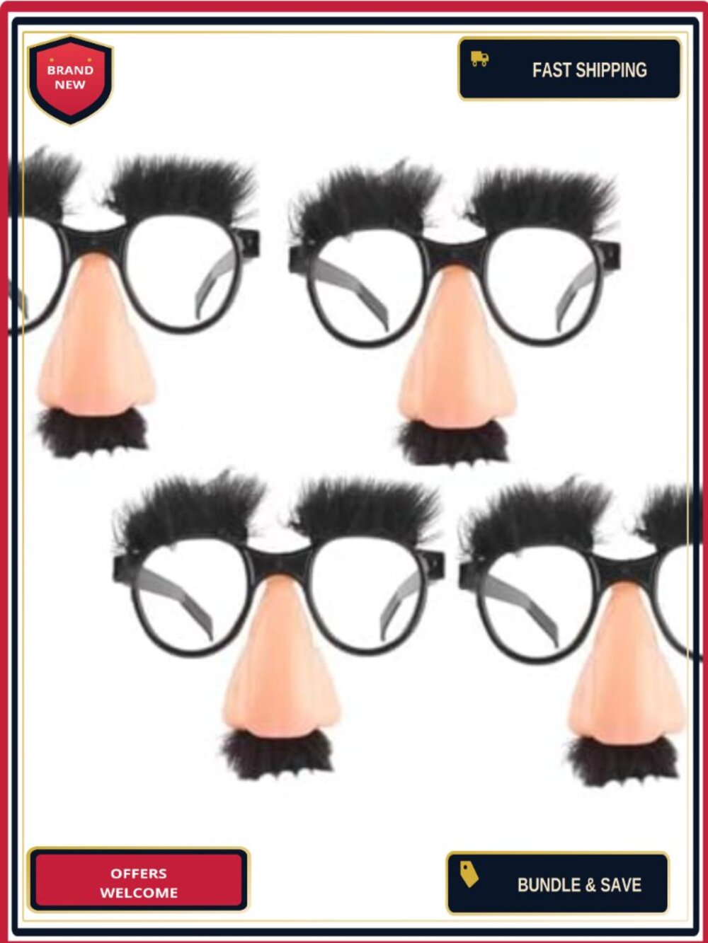 4Pcs Funny Glasses Big Nose Eyebrows Mustache Costume Photo Booth Props